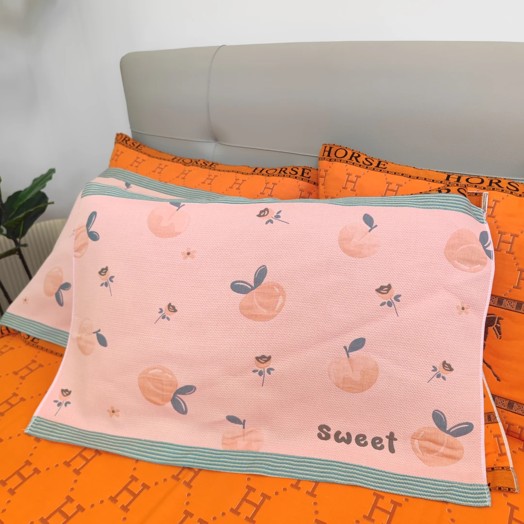 水蜜桃粉纯棉纱布枕巾