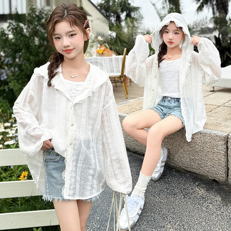 夏季女童韩版透气洋气连帽防晒服外套6-12岁15中大童小女孩防晒衣