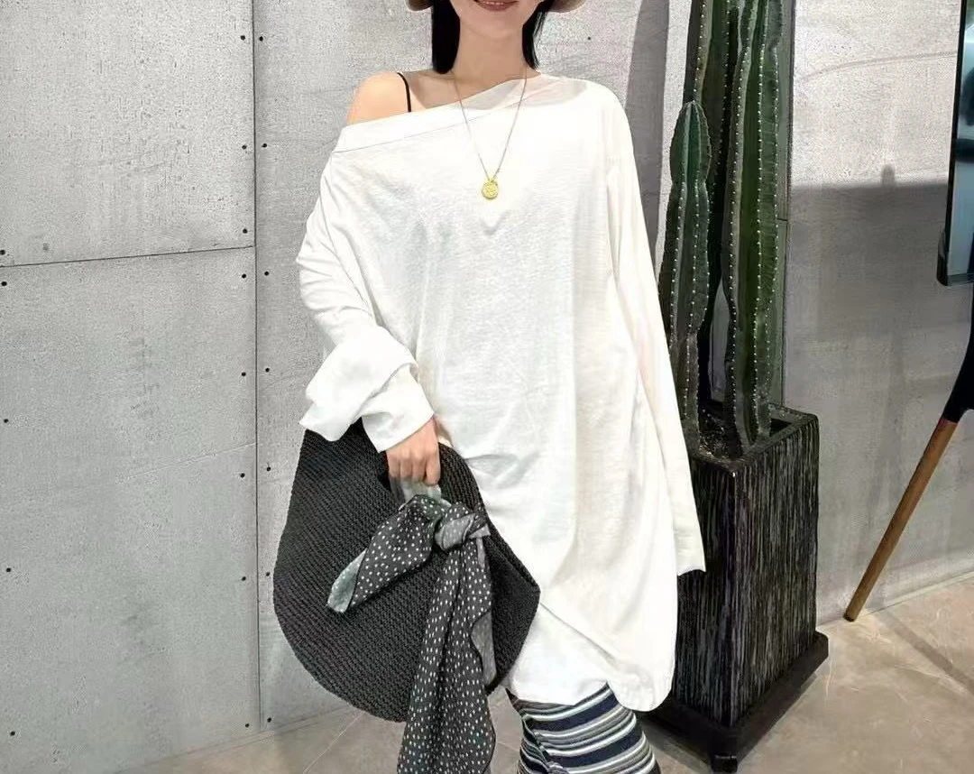 《27yy家STUDIO》一字肩百搭纯色上衣T恤