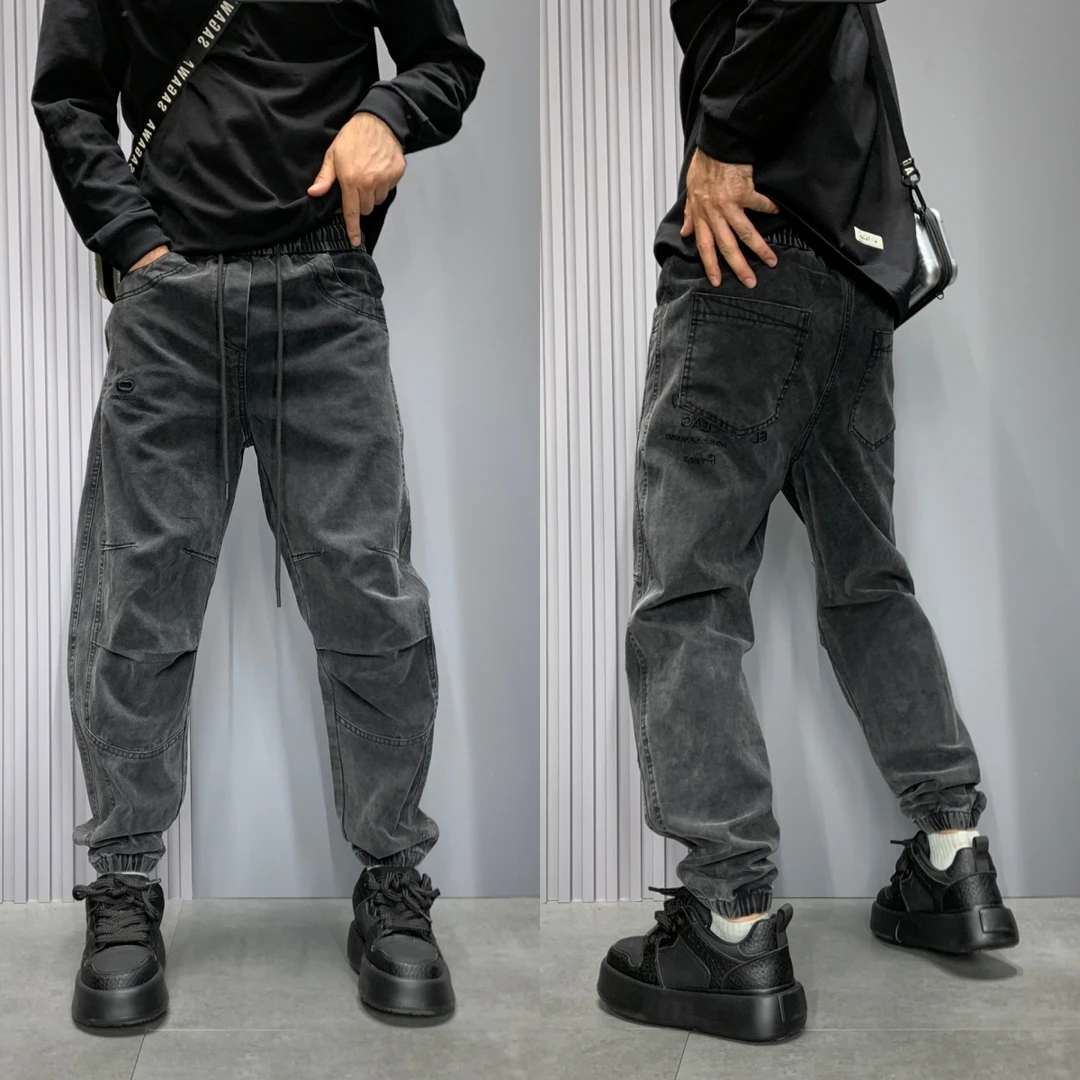 2025秋季新款水洗做旧拼接休闲裤男士新款宽松百搭立体裁剪工装裤
