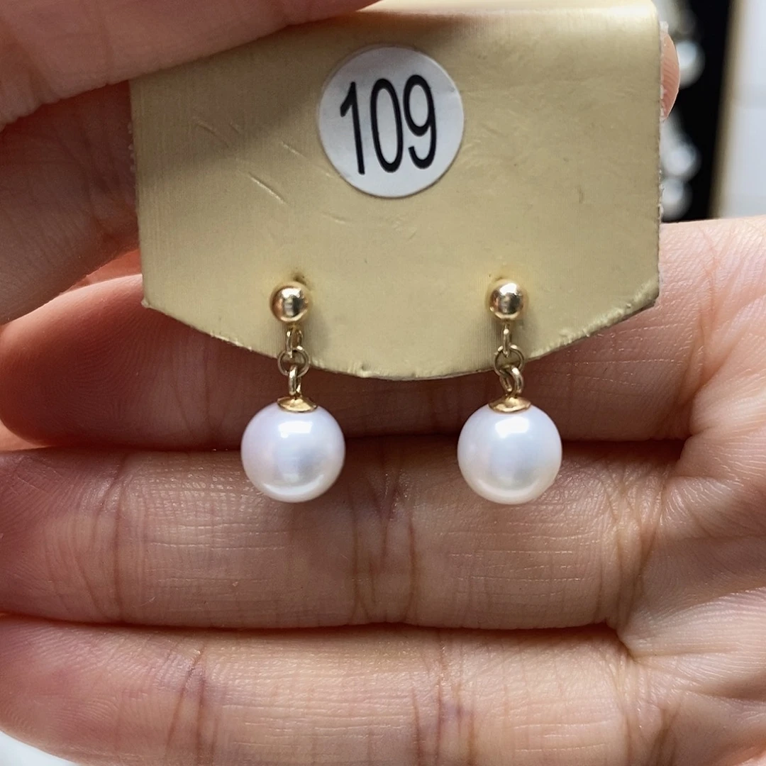 银S925镀金镶嵌淡水珍珠耳饰