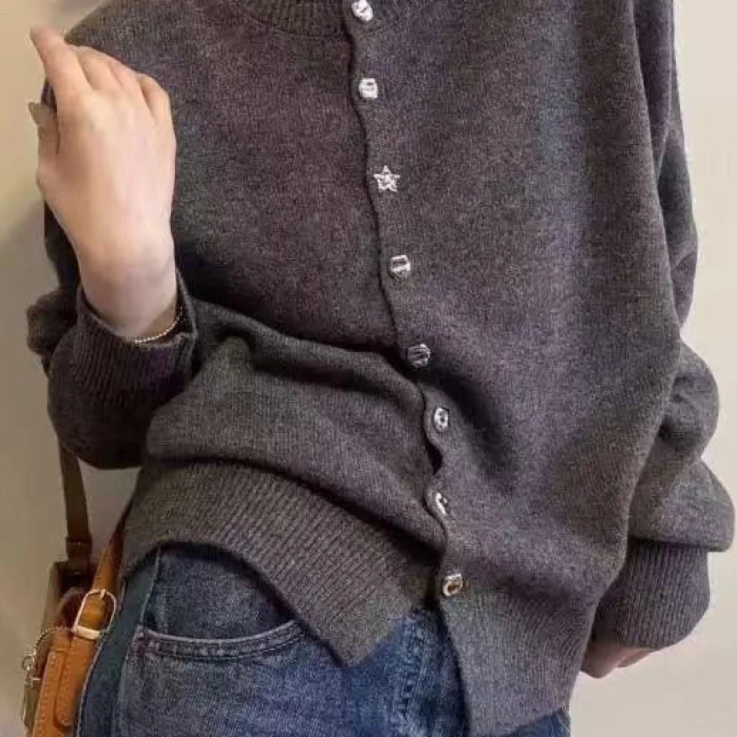 新款三色蕾丝领秋冬韩系温柔风蕾丝毛衣针织开衫女洋气百搭12268