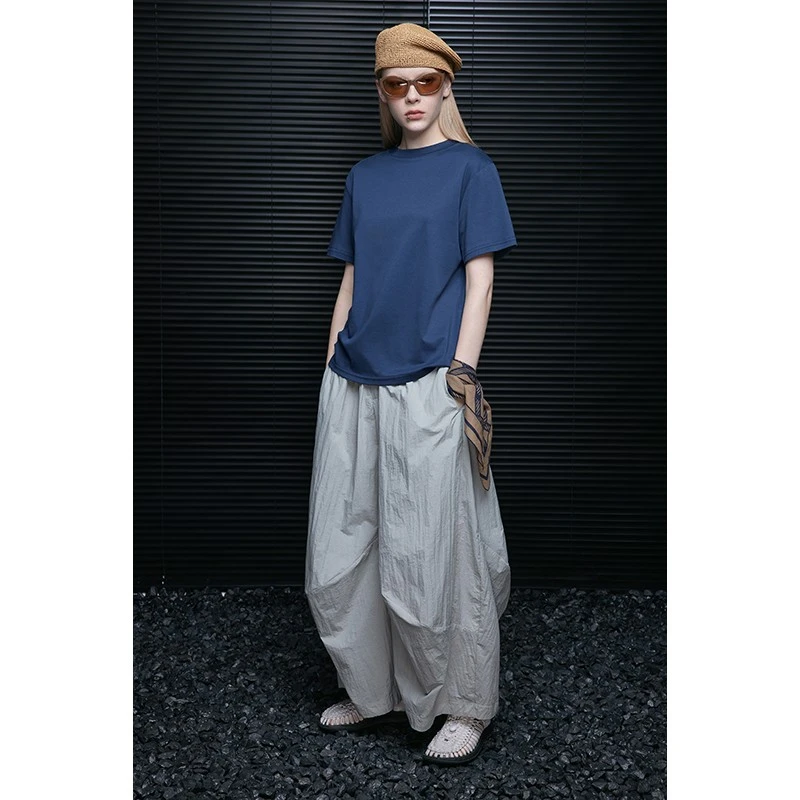 moment浅灰色休闲阔腿裤女2025夏季新款灯笼裤宽松设计感利落帅气