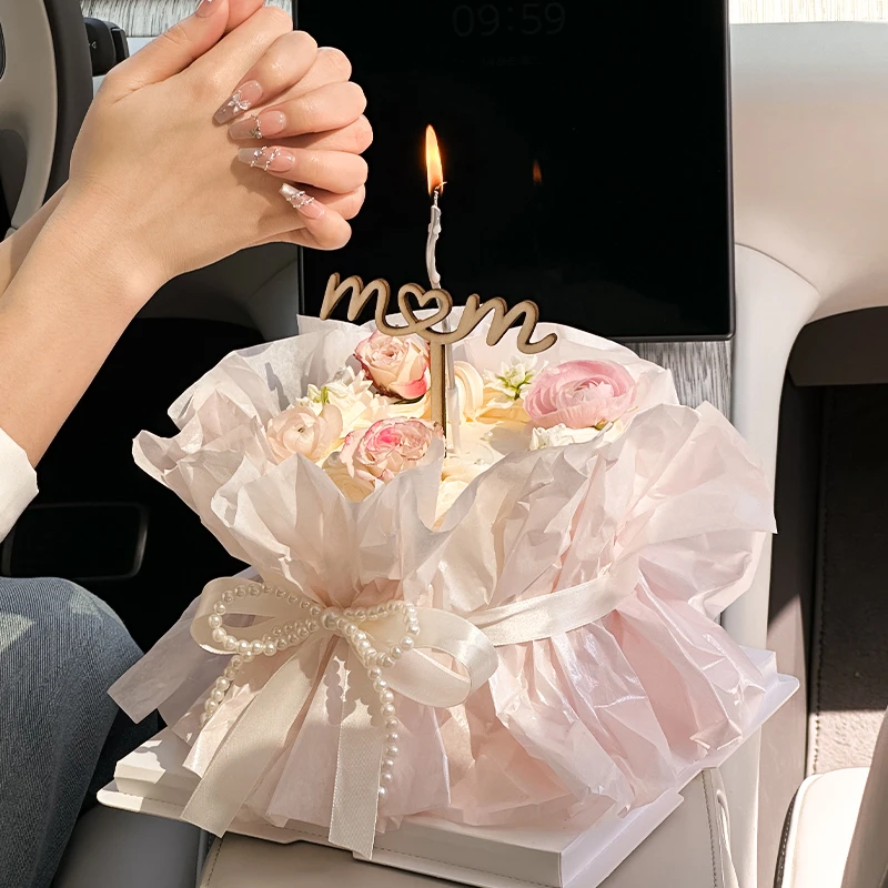 母亲节蛋糕装饰雪梨纸花束围边木质mom插牌2025妈妈节日快乐装扮