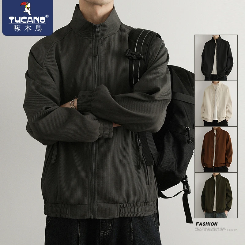 啄木鸟2025新款夹克男款潮牌百搭宽松休闲上衣春秋款男士立领外套