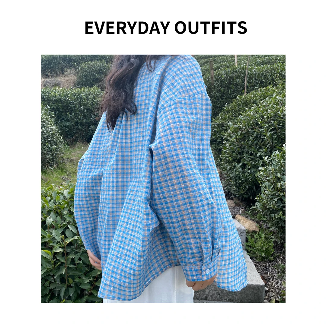 HONG. 夏日晴天格子衬衫5C23休闲慵懒清爽格纹 C2513