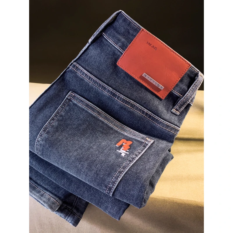 牛仔裤男款秋季修身小脚潮流水洗弹力长裤蓝色休闲高端男装裤子