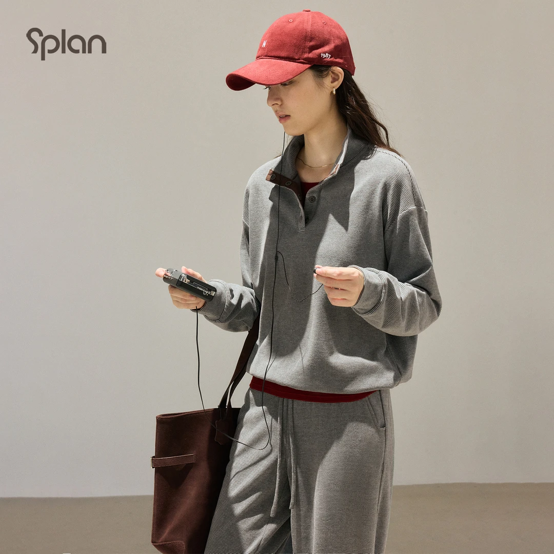 SPLAN 简约休闲百搭立领运动长袖卫衣25441