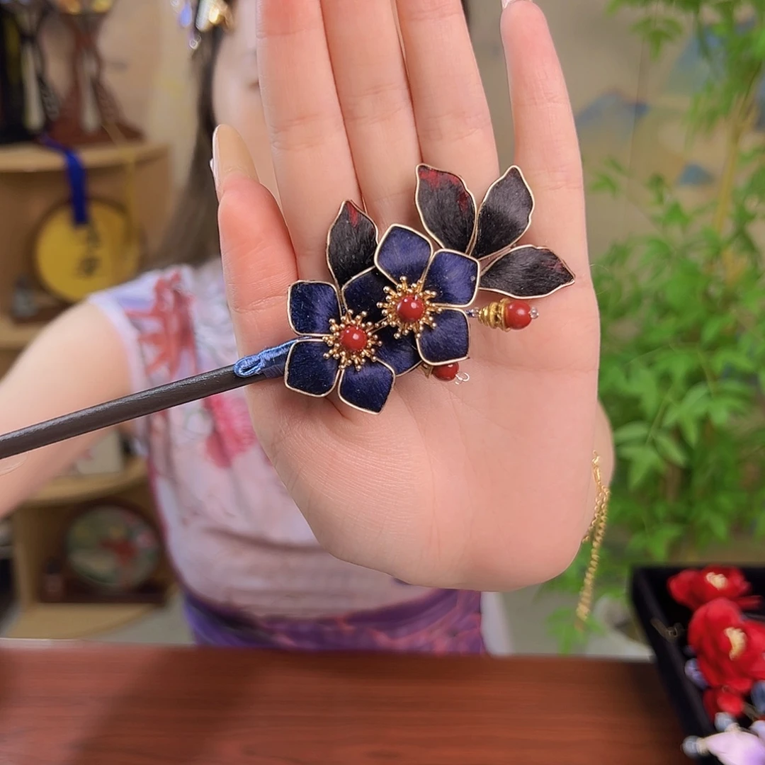 纸非遗绒花发簪好美