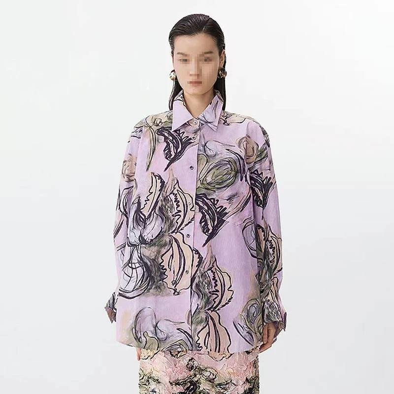 3301-3400 春夏新品时尚宽松衬衫浪漫花卉涂鸦碎花上衣女