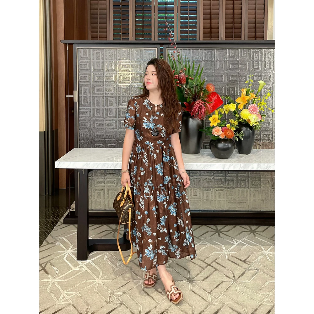 WenWen小个子2025时尚夏季新款有袖碎花显瘦长款连衣裙4202