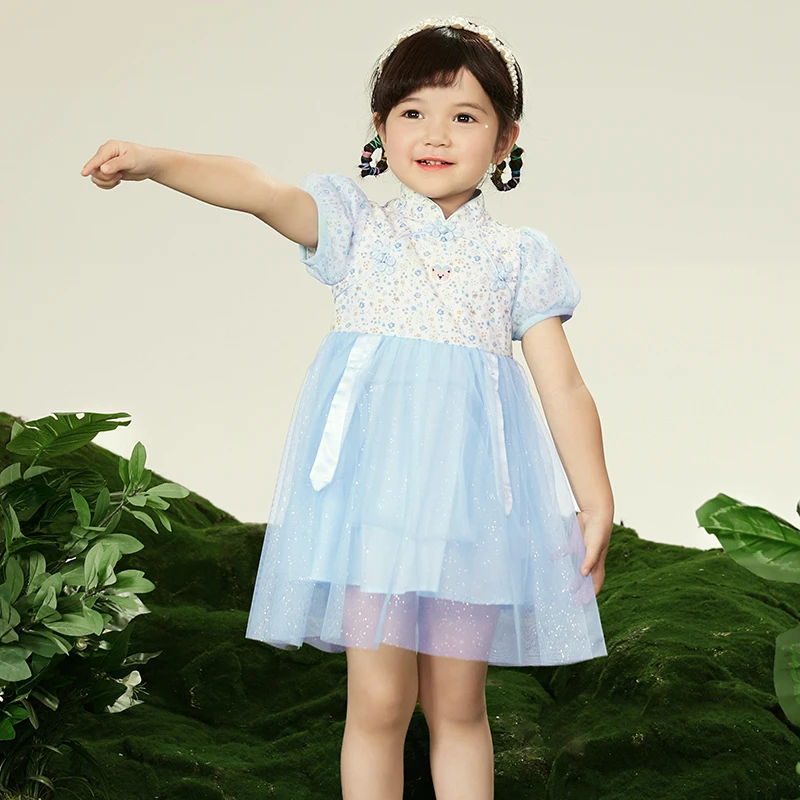 【达人专属】夏新女宝宝中国风拼接公主旗袍洋气连衣裙PBOWD2442Z