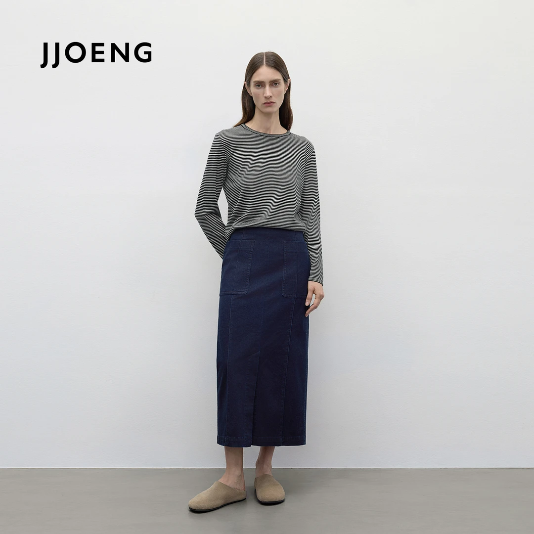JJOENG贴袋牛仔半身裙中长款直筒裙