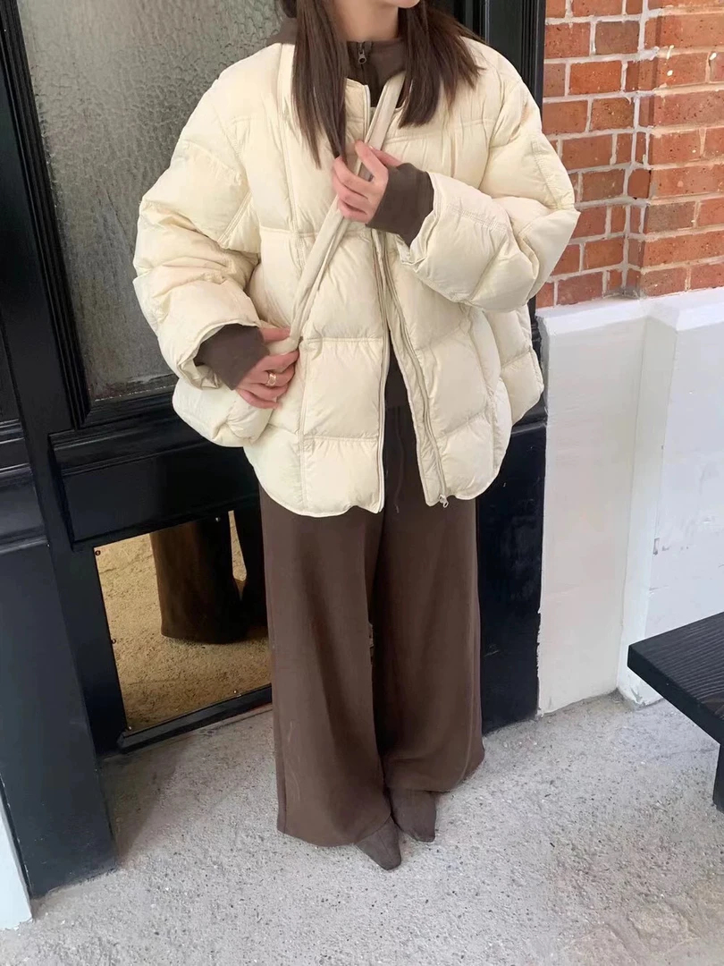 韩系简约高级感压格羽绒服配包包冬季新品设计感保暖白鸭绒外套