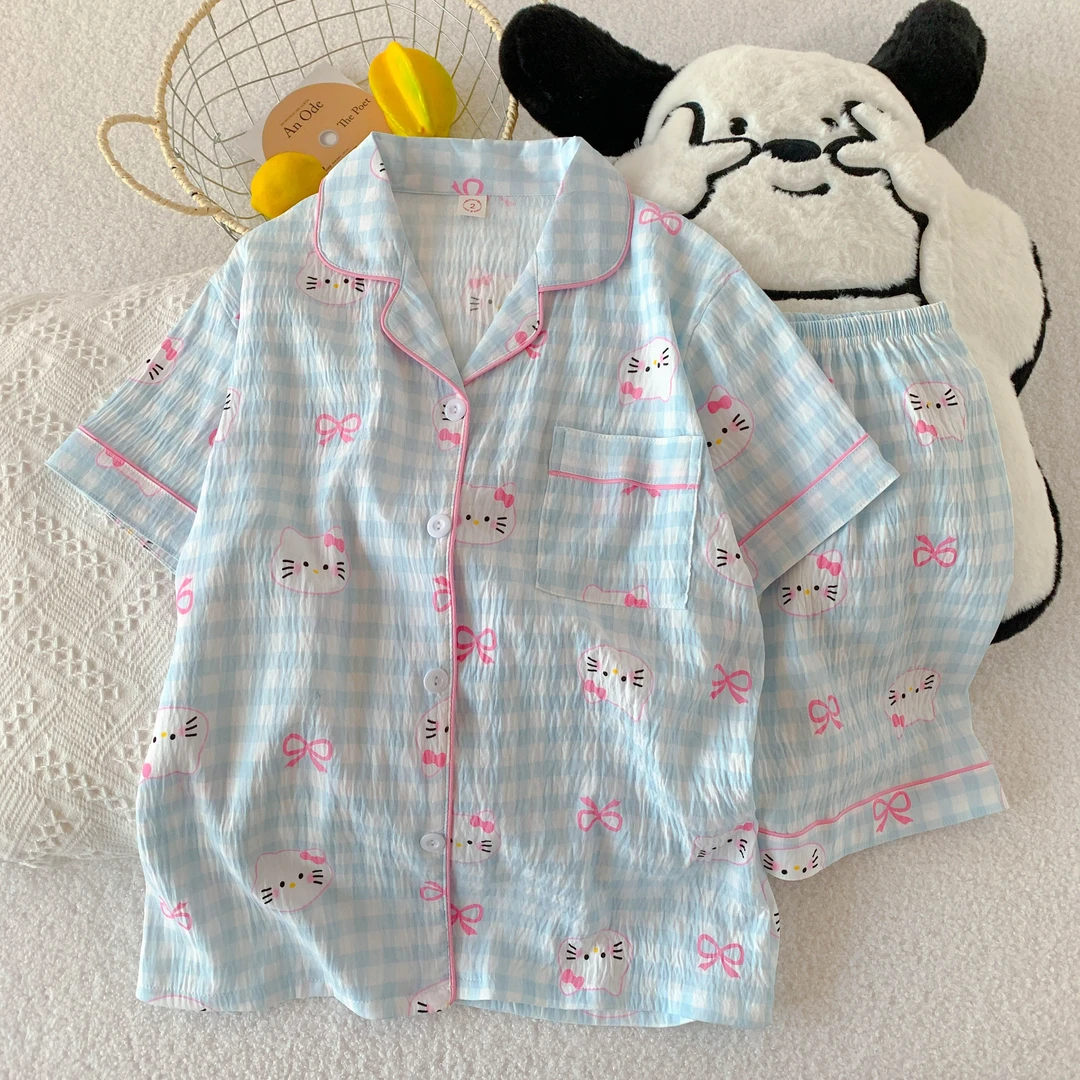 『蝴蝶结KT』短袖三件套夏季新款卡通休闲甜美可爱少女家居服睡衣