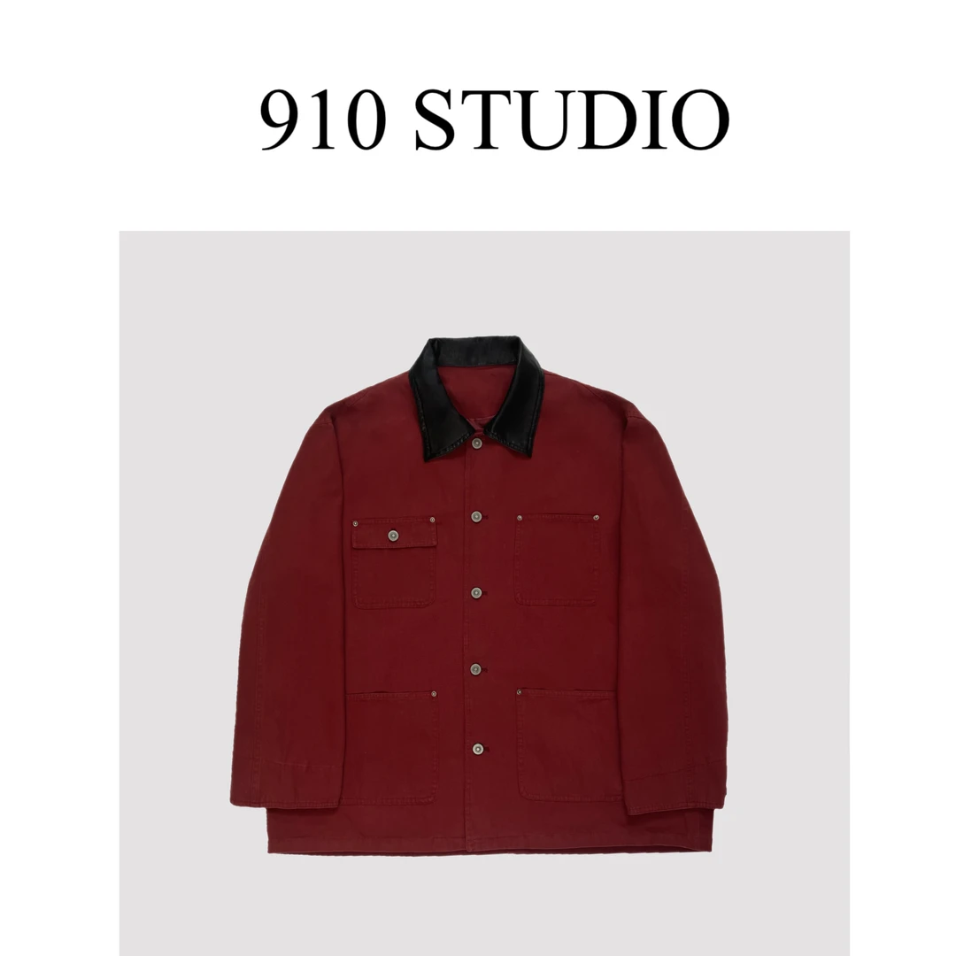 910STUDIO「美式复古」工装男友风拼领两色外套短款