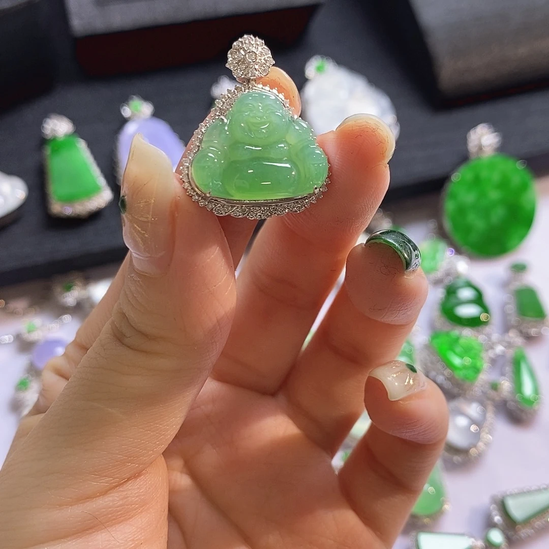 翡翠18K金镶嵌吊坠(不含链)佛公