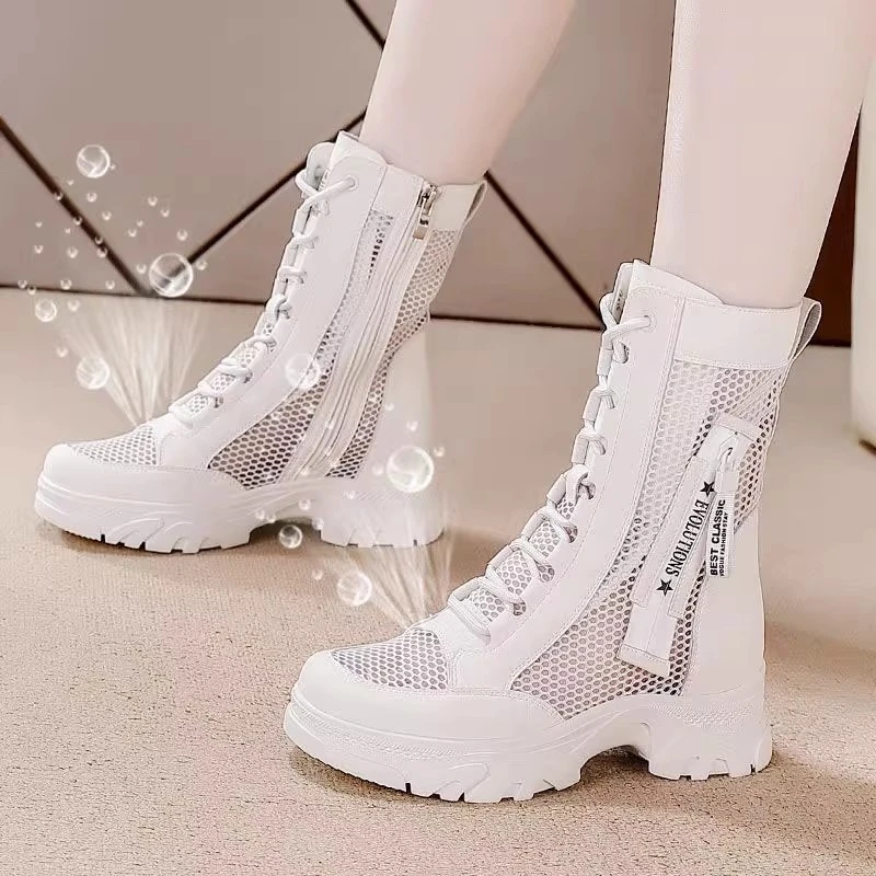 夏季透气增高马丁靴女2025新款薄款凉靴真皮厚底防滑时尚轻奢短靴