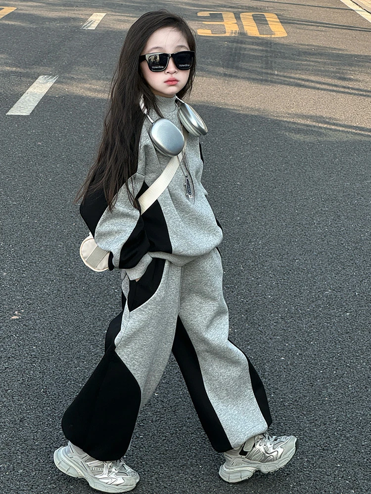 MK&DK卫衣套装炸街高级感女童春秋2025新款儿童洋气秋装黑色运动