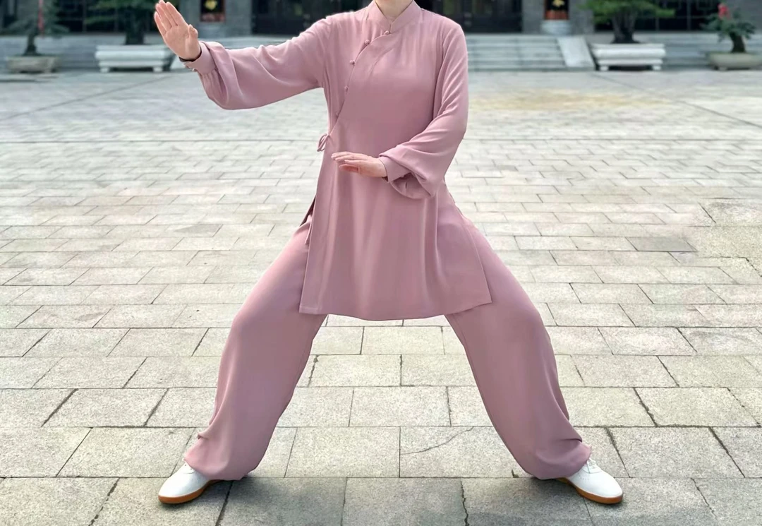 重磅醋酸麻春秋款斜襟飘带太极武术练功服太极表演服