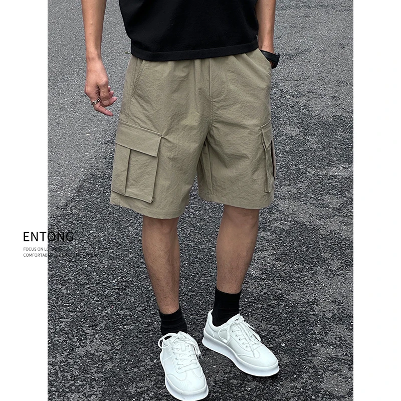 Entong美式街头复古速干无感工装休闲短裤男生潮牌五分直筒中裤子