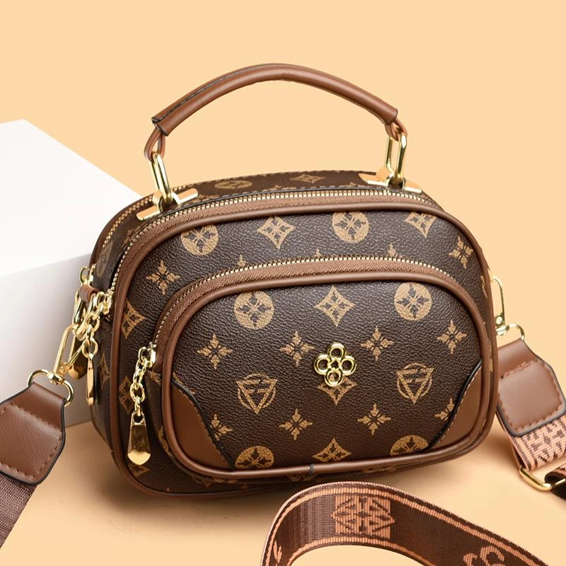 袋鼠真皮妈妈包2025秋冬新款复古时尚印花大气单肩斜挎包简约女包