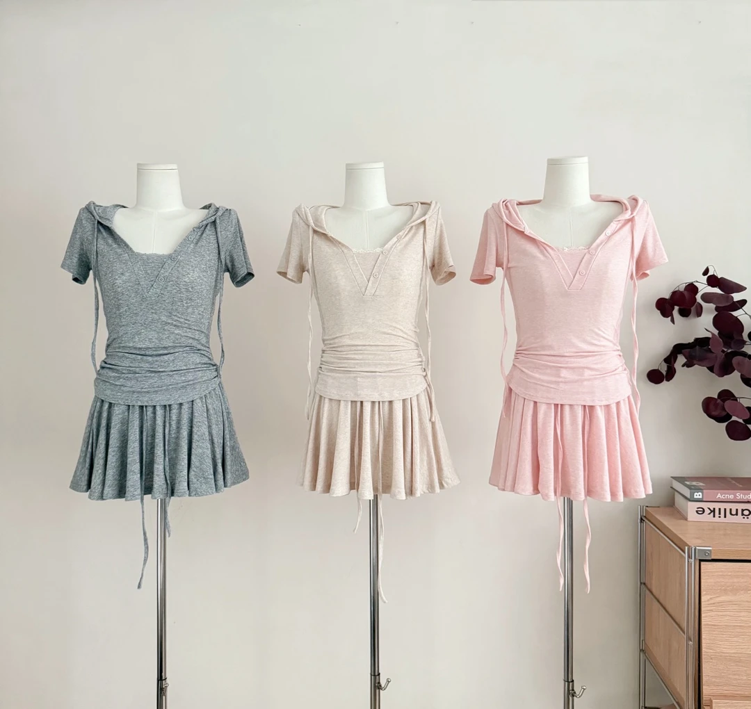 早班机2件套!22%杂色冰感亚麻!“冰酸奶套装”上衣高腰半裙女