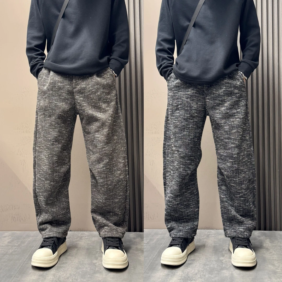 2025秋冬潮流复古垂感加绒休闲裤设计感百搭直筒男士潮流长裤加厚