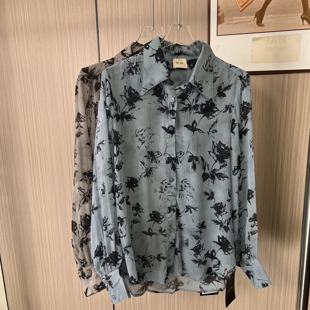 8040撤柜DS新款复古夏季衬衫衬衣蝴蝶上衣宽松设计慵懒长袖休闲