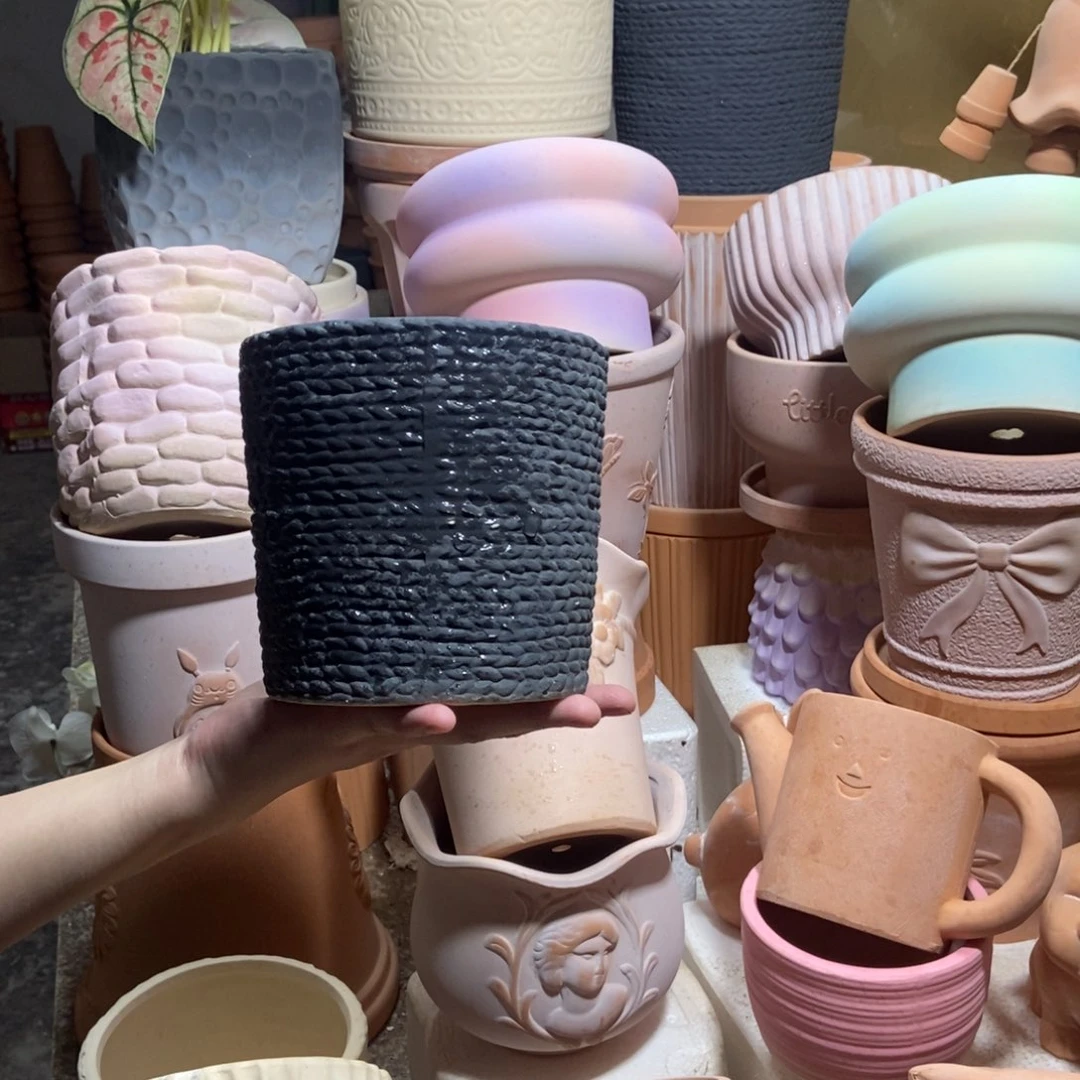 14×13黑色麻绳盆 粗陶1个