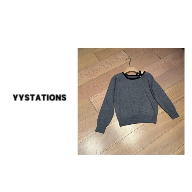 YYSTATIONS 韩版软糯红色圆领打底毛衣洋气休闲别致针织衫-1004