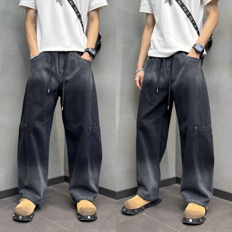 宽松直筒裤美式牛仔男裤阔腿裤男士高级感裤子休闲直筒潮流爆款