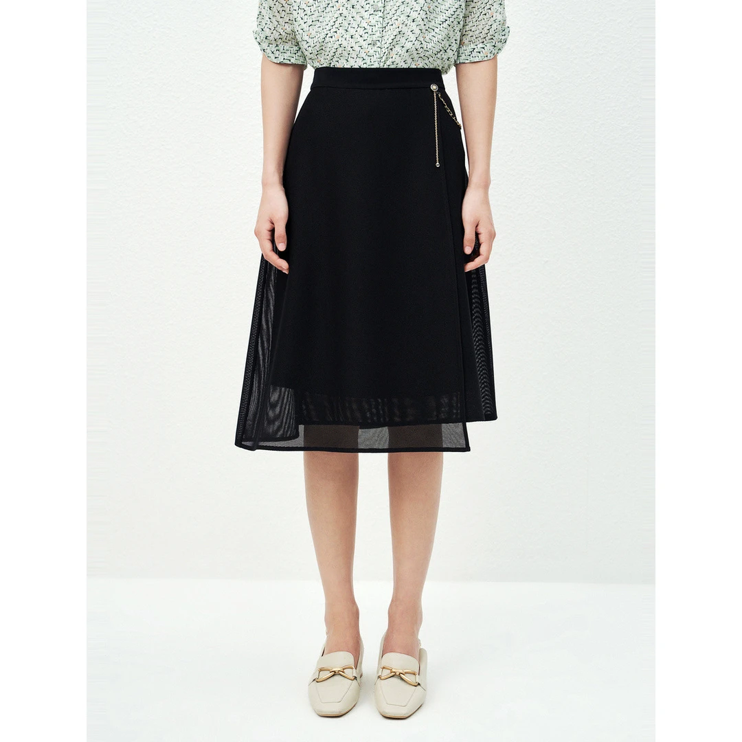 【晨粉专享价】2024秋冬新款不规则纱网通勤百搭款A字半裙女