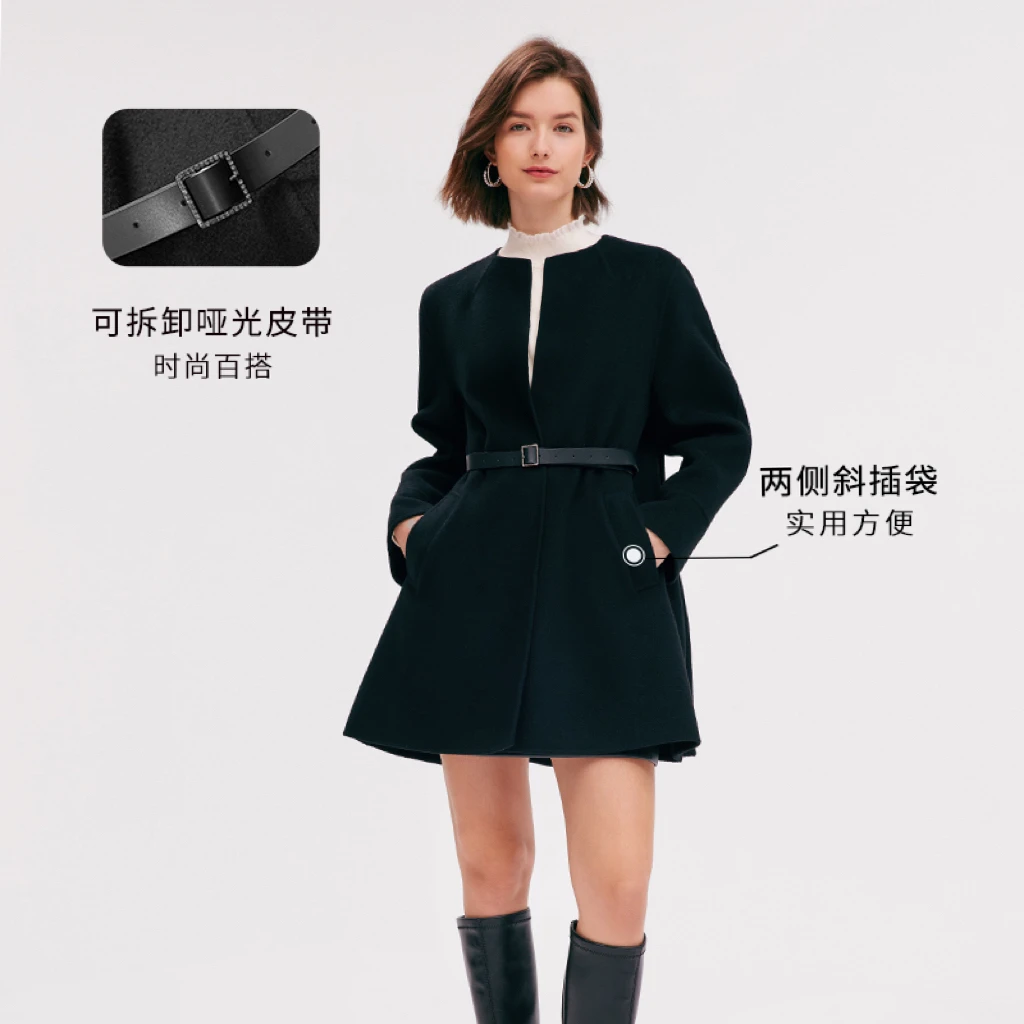 【专柜同款斗篷大衣】歌莉娅 冬季新品斗篷大衣羊毛双面呢1ACR6E170