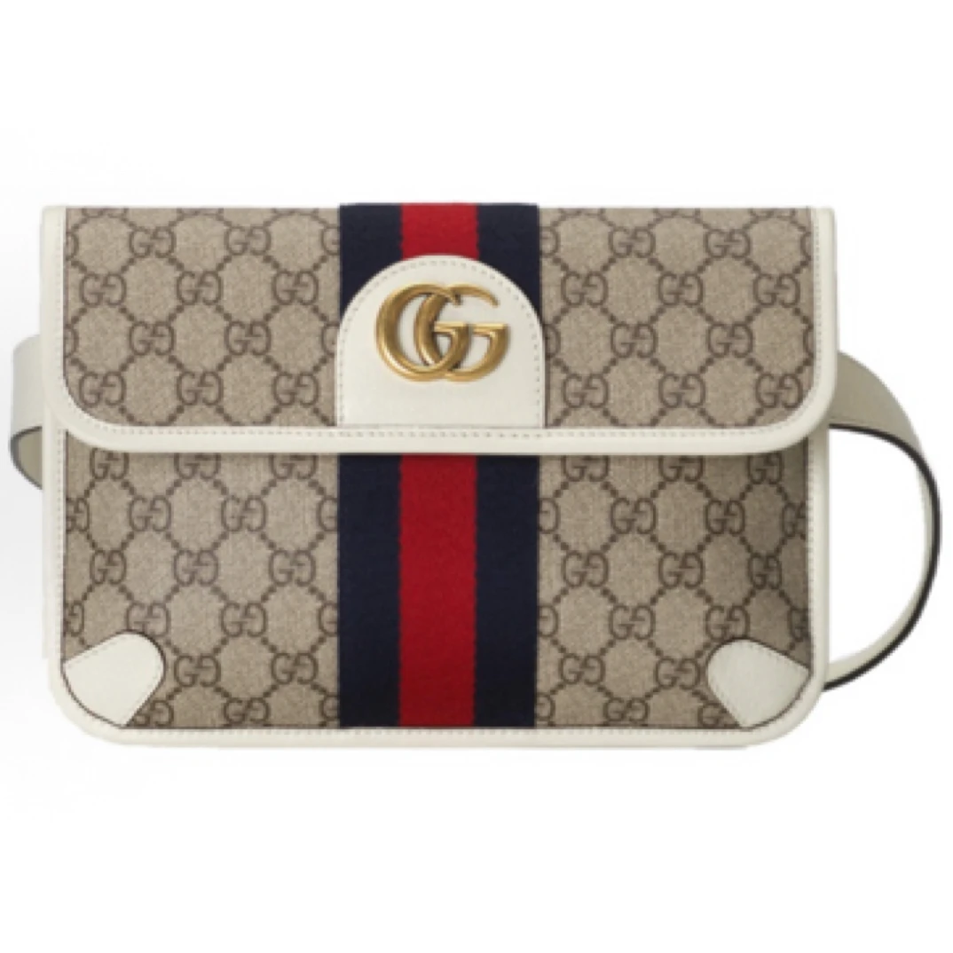 未使用 GUCCI/古驰  Ophidia 老花单肩斜挎包腰包乌木色/白色