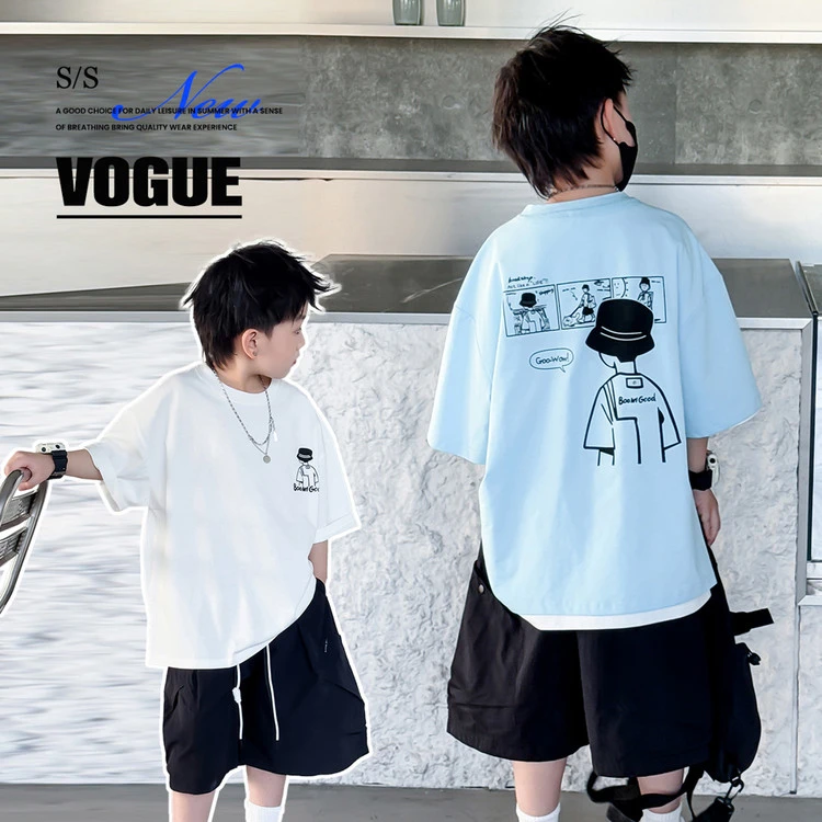 男童短袖T恤夏季薄款中大童卡通时髦痞帅潮酷宽松儿童休闲半袖潮