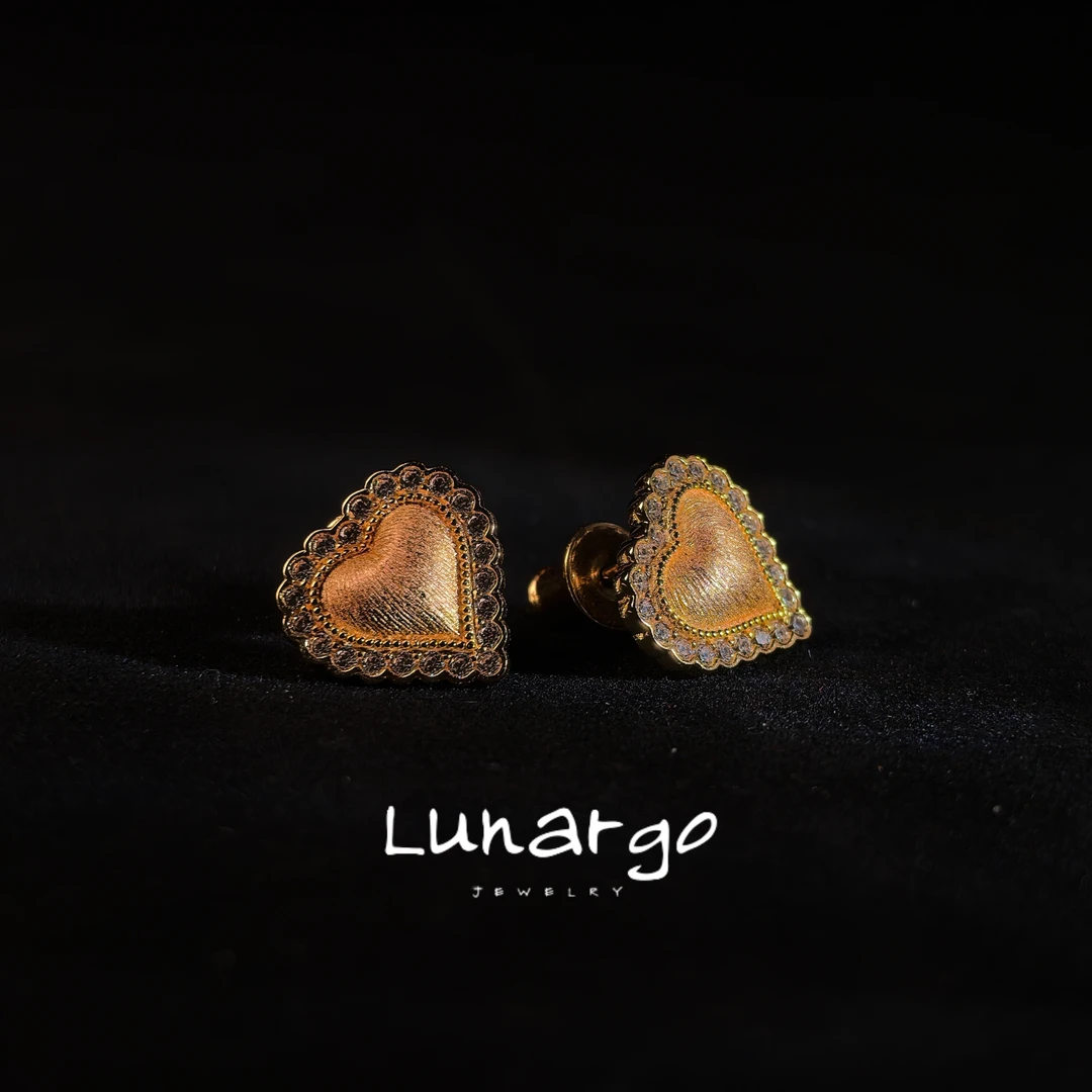 925银合成锆石耳饰 Lunargo澜歌手工拉丝爱心耳饰精致百搭小众
