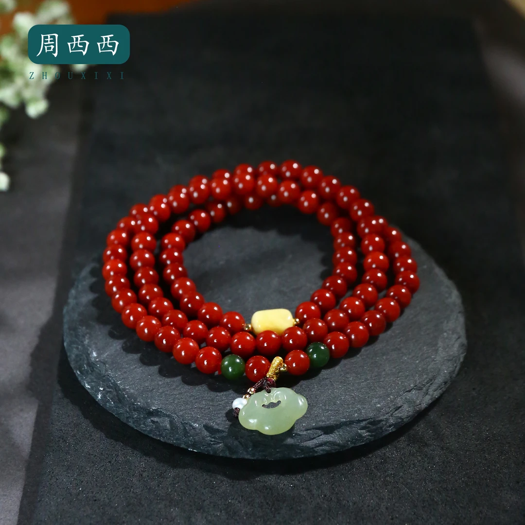 周西西精美珠宝玛瑙三圈和田玉吊坠6mm经典百搭多样性发货17239