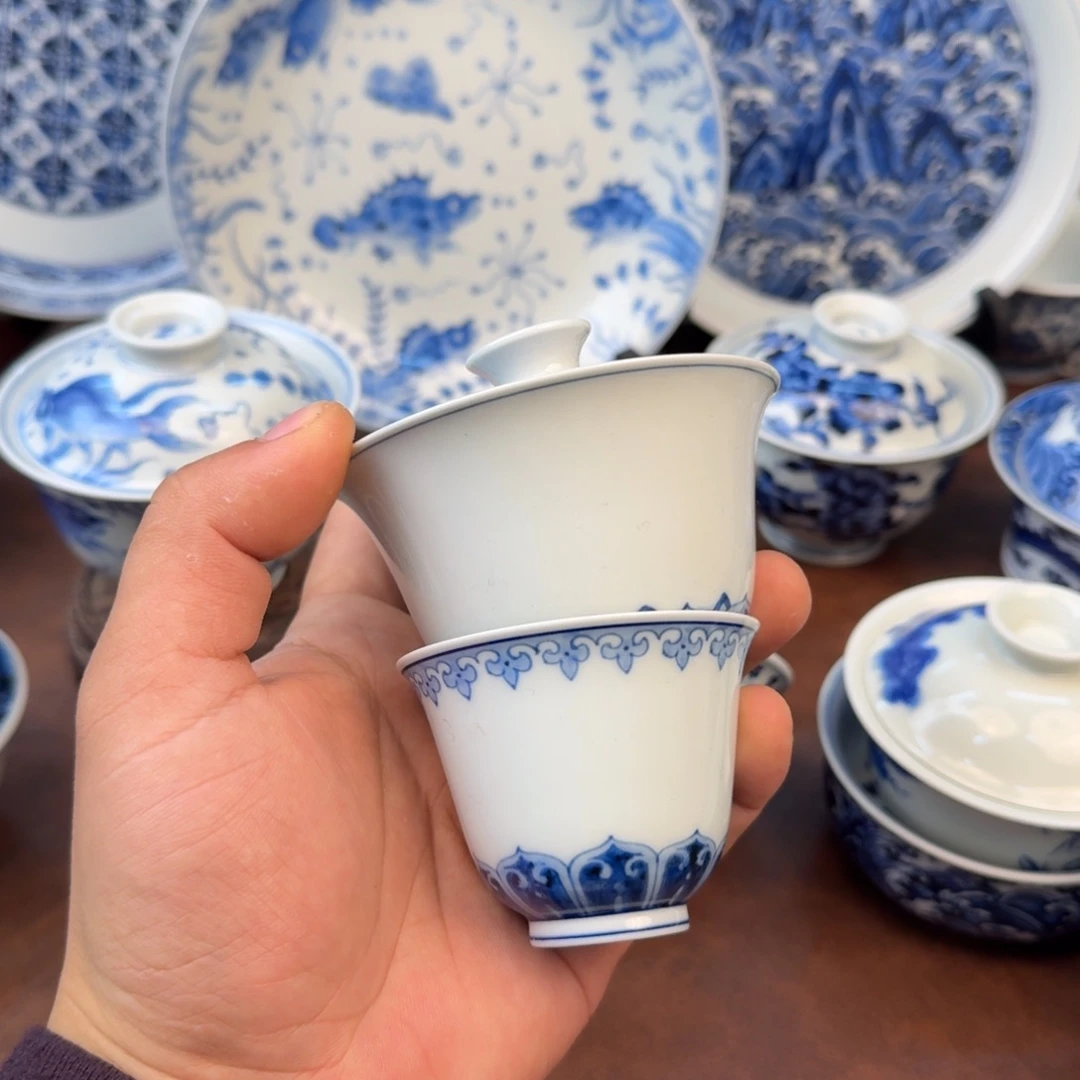 陶摆件柴窑一碗一杯薄胎