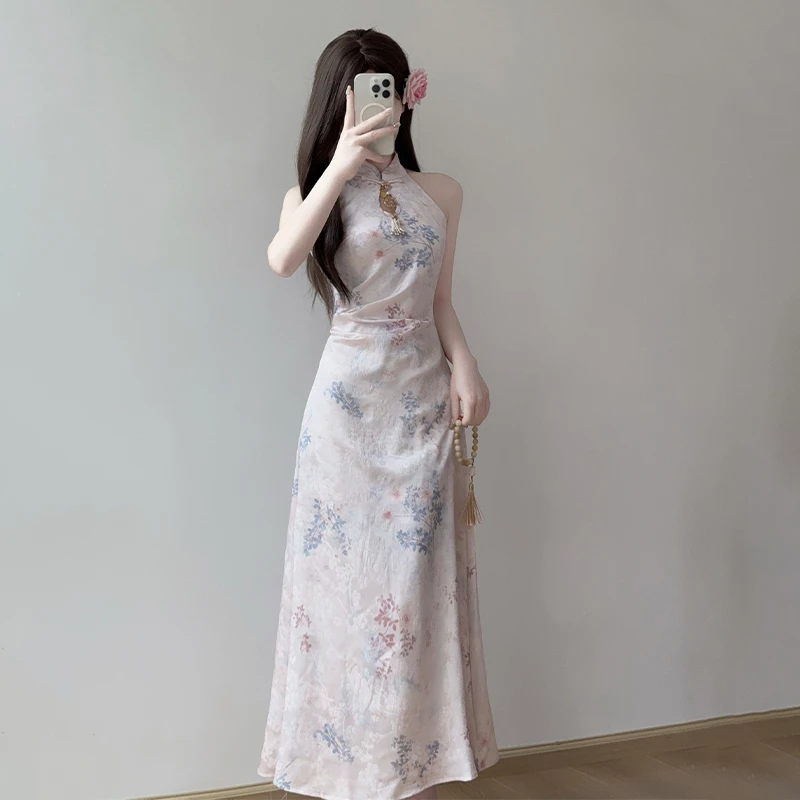 2025春夏新款新中式气质无袖旗袍连衣裙女装国风收腰长裙百搭套装