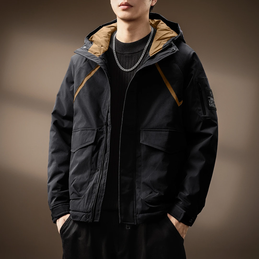 U&PURA高端美式复古工装连帽撞色棉服外套男士加厚保暖宽松夹克