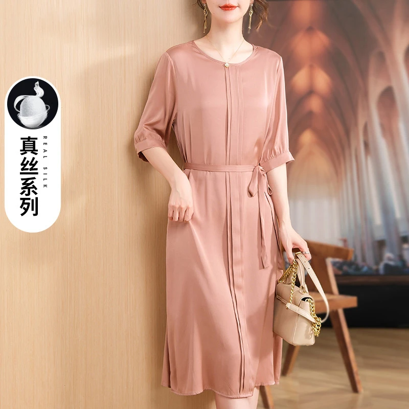 高端妈妈夏装重磅真丝连衣裙2025新款中年女阔太太高贵桑蚕丝裙子