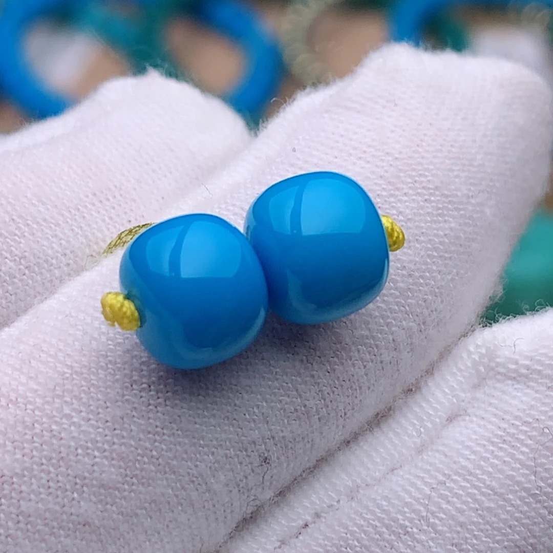 未镶嵌绿松石珠宝奇石8.2mm暴力蓝对珠