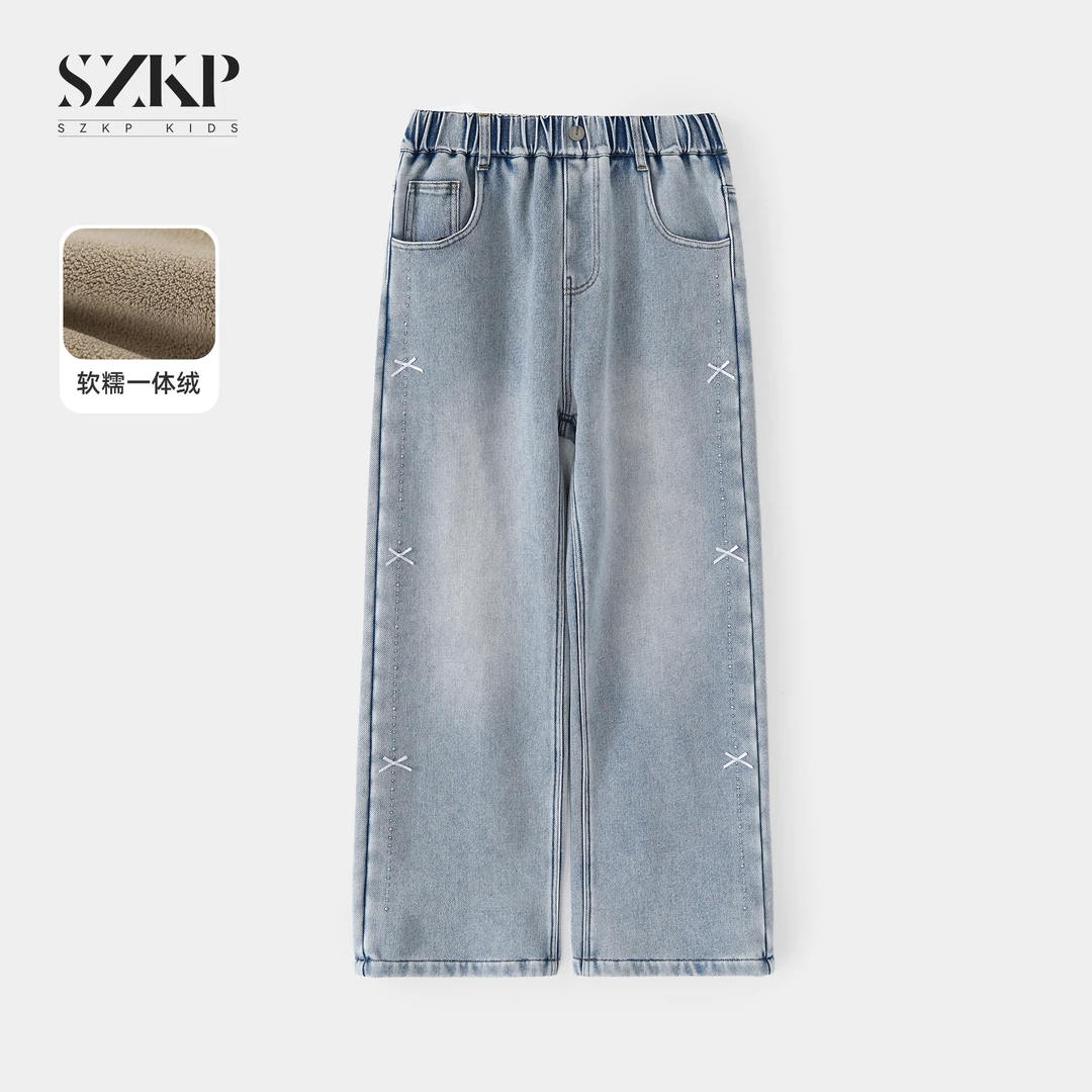 SZKP冬季新款女童装保暖上衣中大童休闲儿童加绒牛仔裤JMKD557512