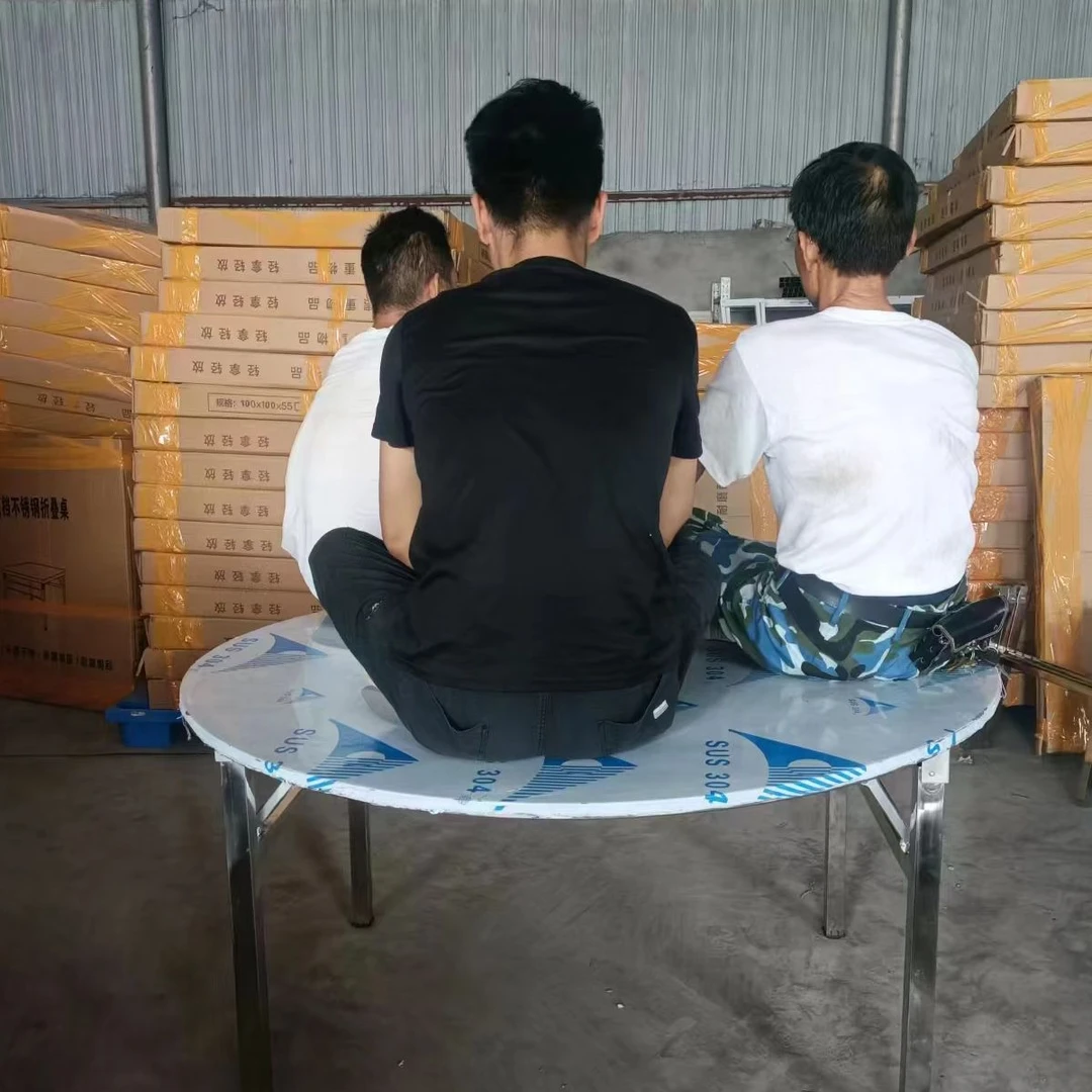 加厚不锈钢折叠桌圆桌转盘饭店大排档流水席摆摊家用吃饭圆形餐桌