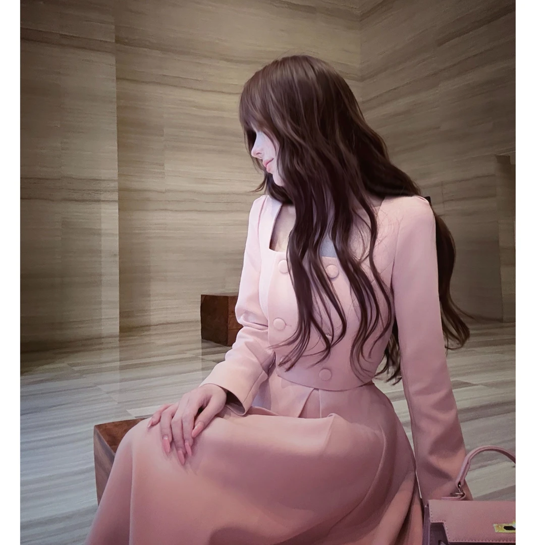 WW定制「高智千金」显瘦气质轻奢法式小众长款修身设计上衣半裙套装