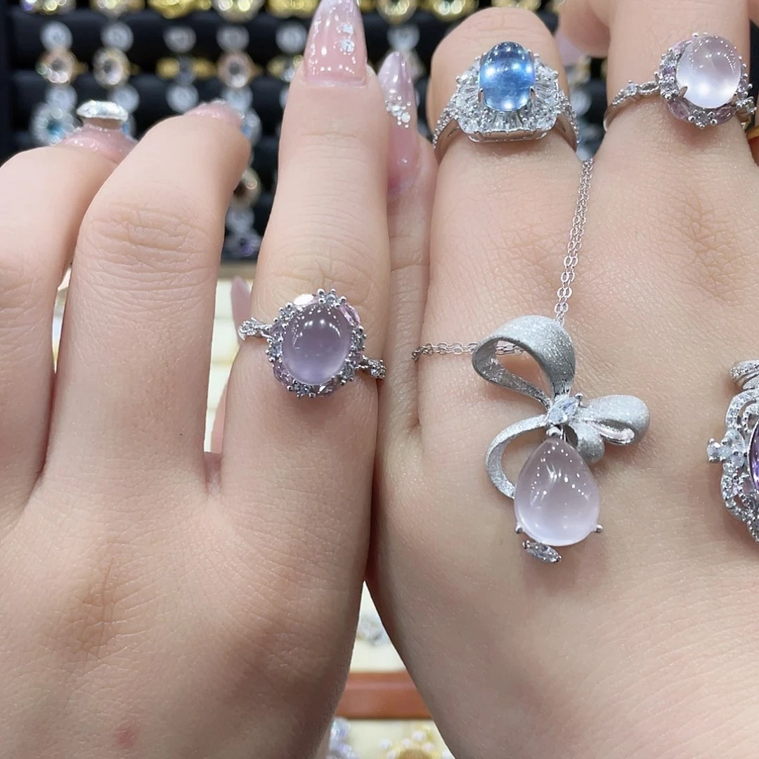 萤石戒指银S925镶嵌小*戒指