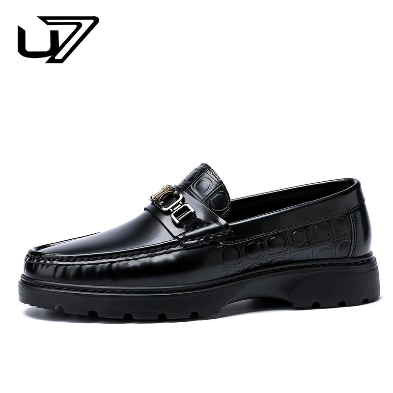 U7男士皮鞋2025新款真皮厚底套脚乐福鞋子头层牛皮商务休闲皮鞋男