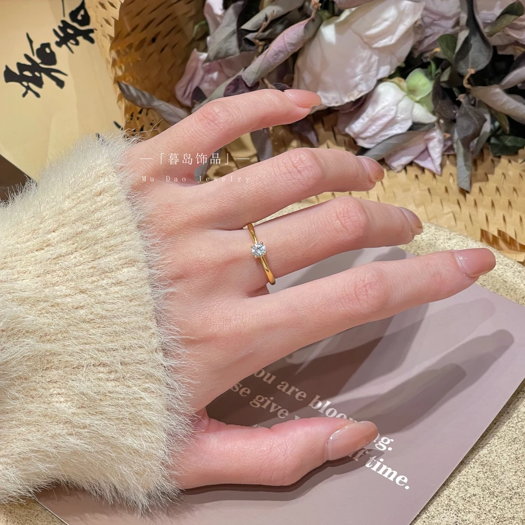 【暮岛饰品】金色简约锆石活口戒指质感百搭A033