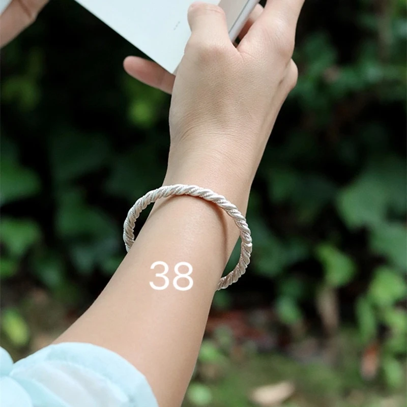 足银手镯 38号 编织麻花手镯足银9999